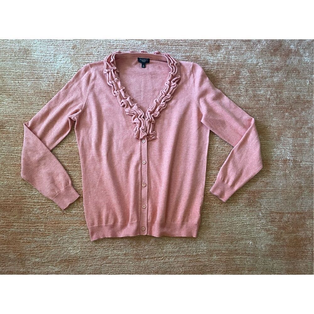 TALBOTS Button Front Ruffle Cardigan Size M - Picture 2 of 7